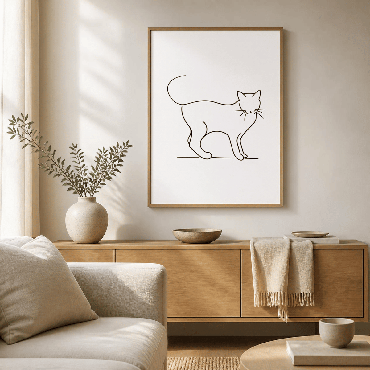 Contour Cat Line Art Canvas Print