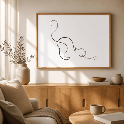 Playful Stretch Cat Line Art Canvas Print
