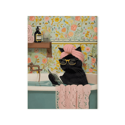 Sunday Soak Black Cat Canvas Print