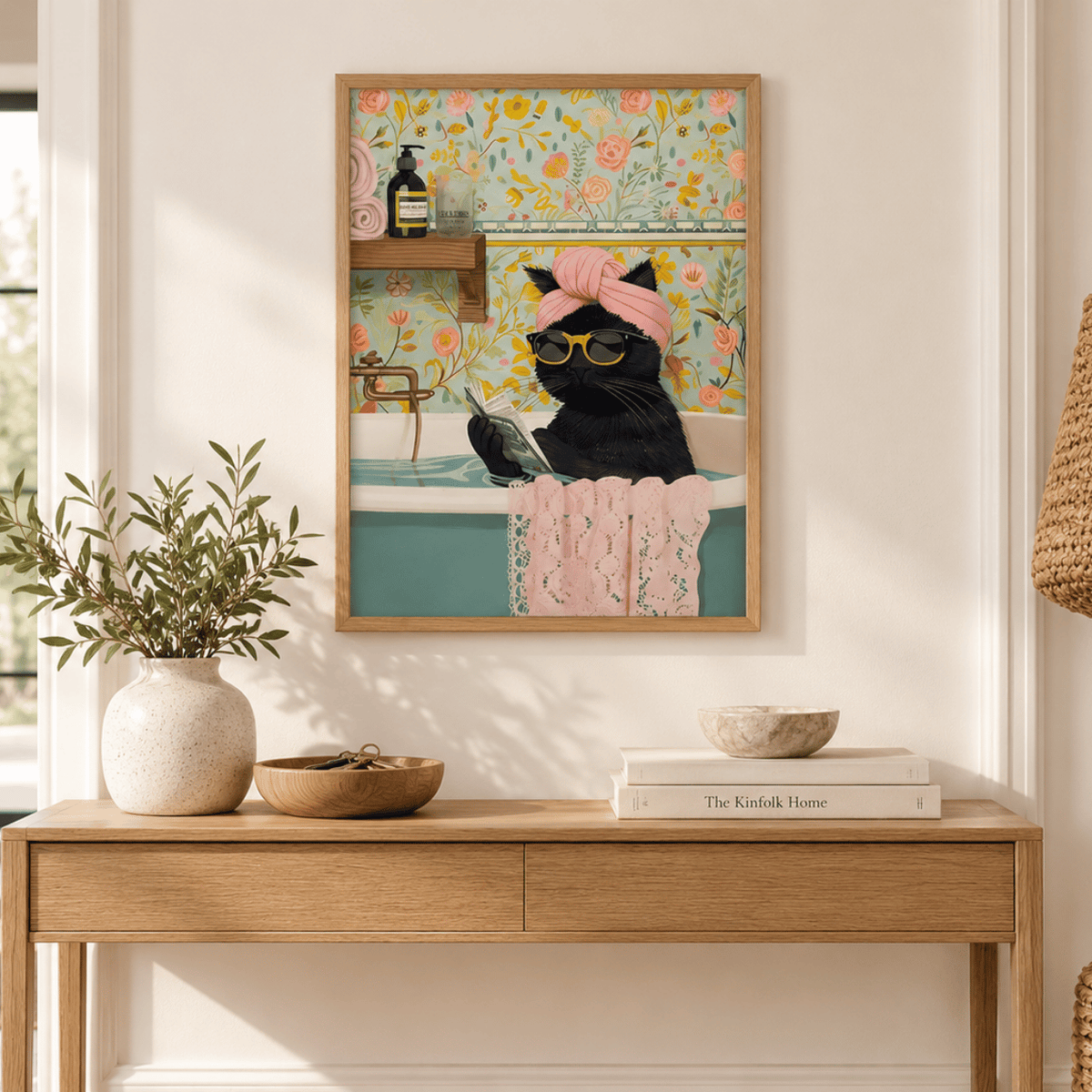 Sunday Soak Black Cat Canvas Print