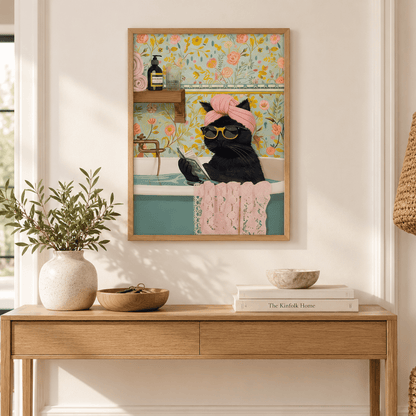 Sunday Soak Black Cat Canvas Print