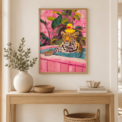 Poolside Mischief Leopard Canvas Print