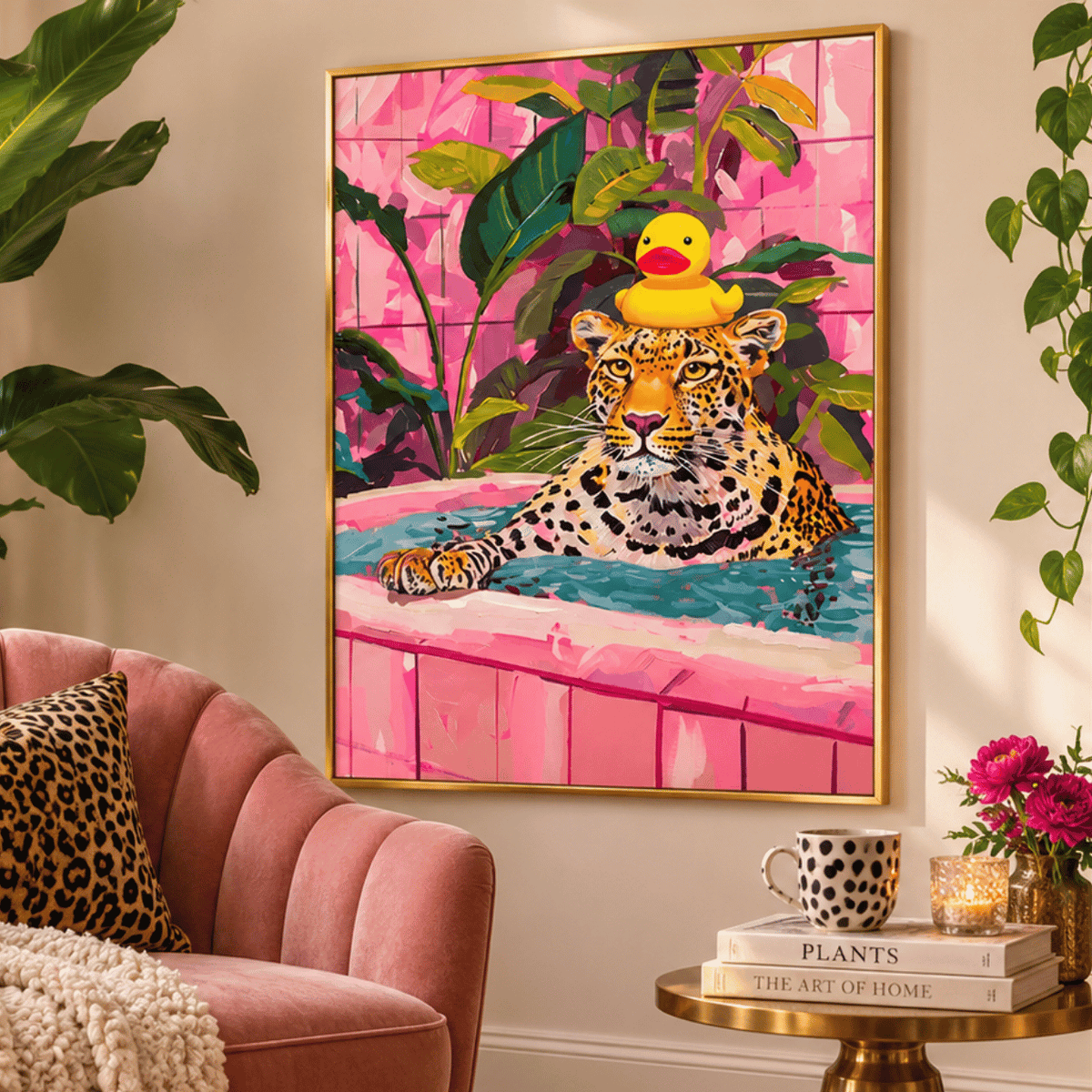 Poolside Mischief Leopard Canvas Print