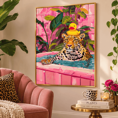 Poolside Mischief Leopard Canvas Print