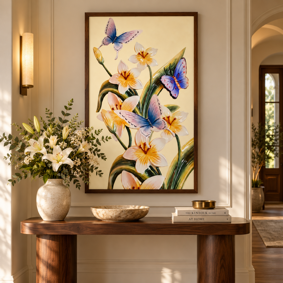 Ivory Lily Butterfly Garden Canvas Print