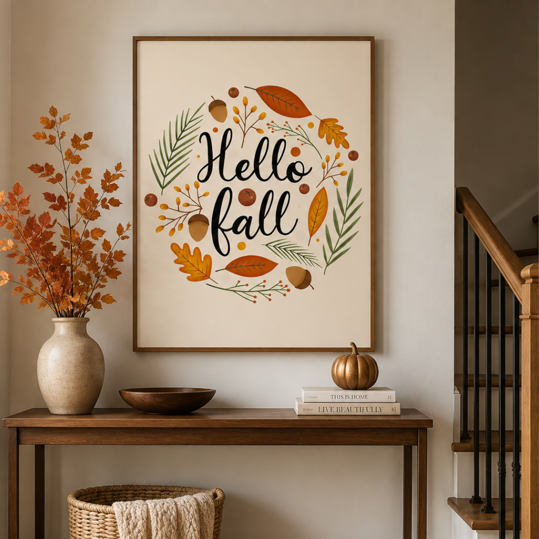 Hello Fall Autumn Wreath Canvas Print