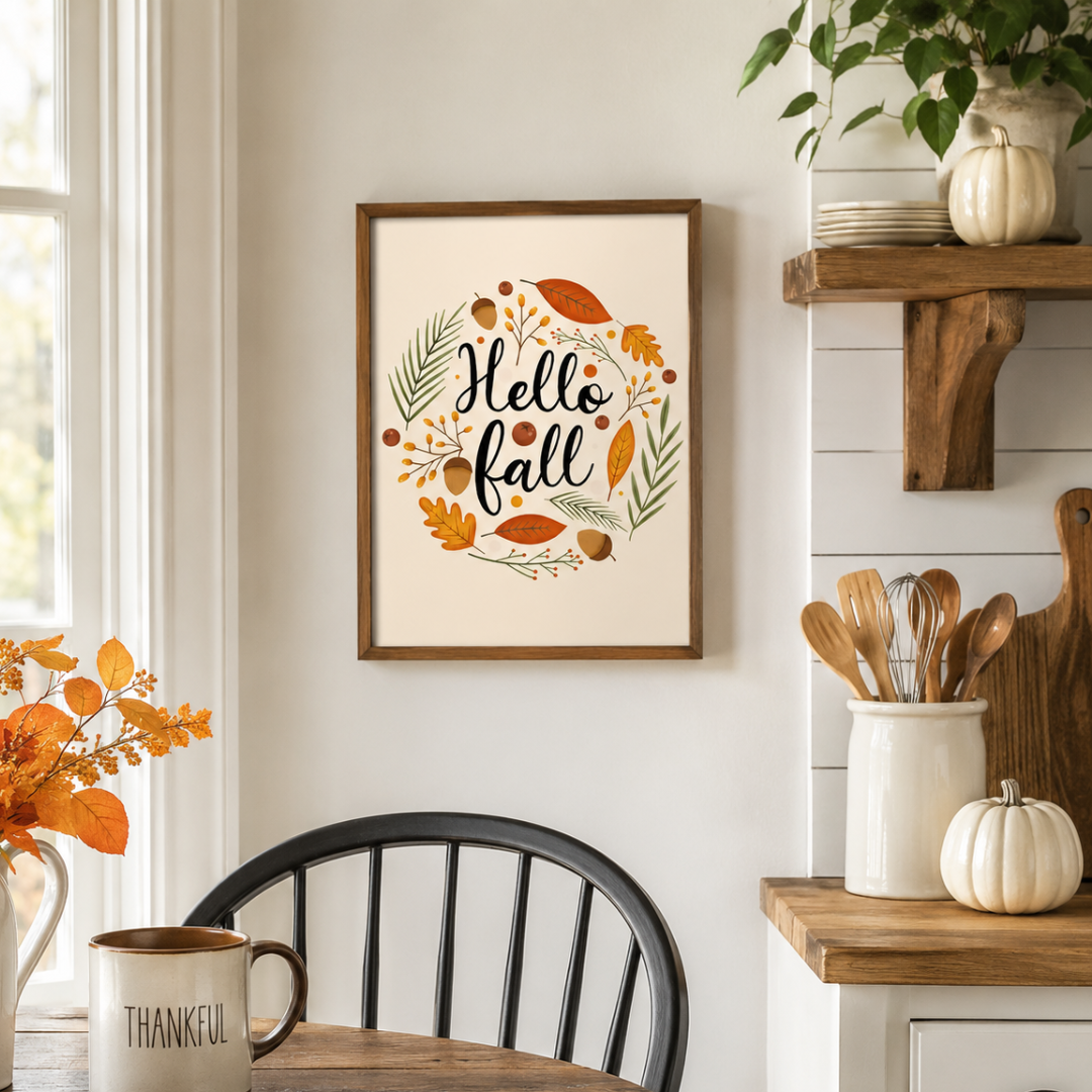 Hello Fall Autumn Wreath Canvas Print