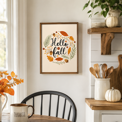Hello Fall Autumn Wreath Canvas Print