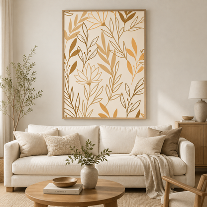 Golden Botanical Lines Canvas Print