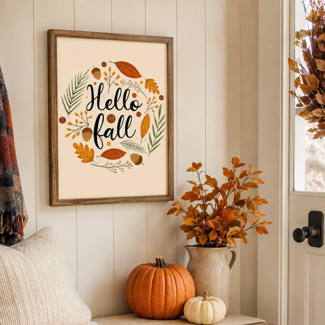 Hello Fall Autumn Wreath Canvas Print