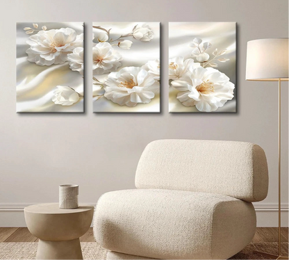 Three-piece abstract floral canvas wall art set