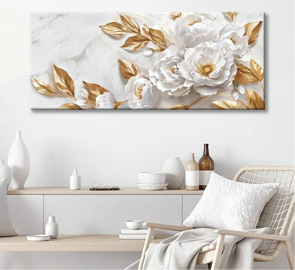 White flowering tree with gold accents modern landscape canvas