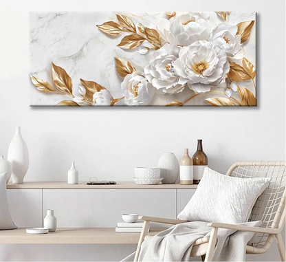 White flowering tree with gold accents modern landscape canvas