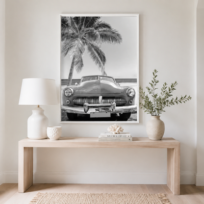 Palm Drive Vintage Convertible Black And White Canvas Print