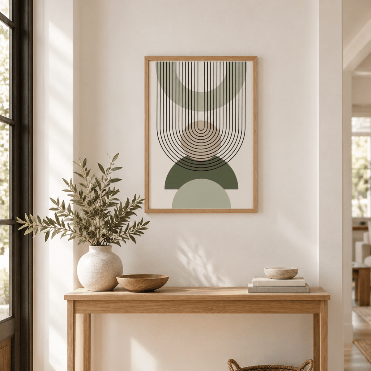 Olive Orbit Lines Canvas Print