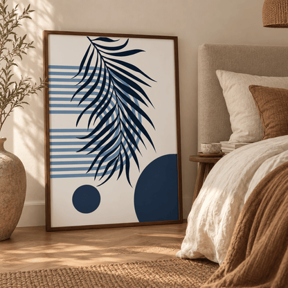 Navy Palm Geometry Canvas Print