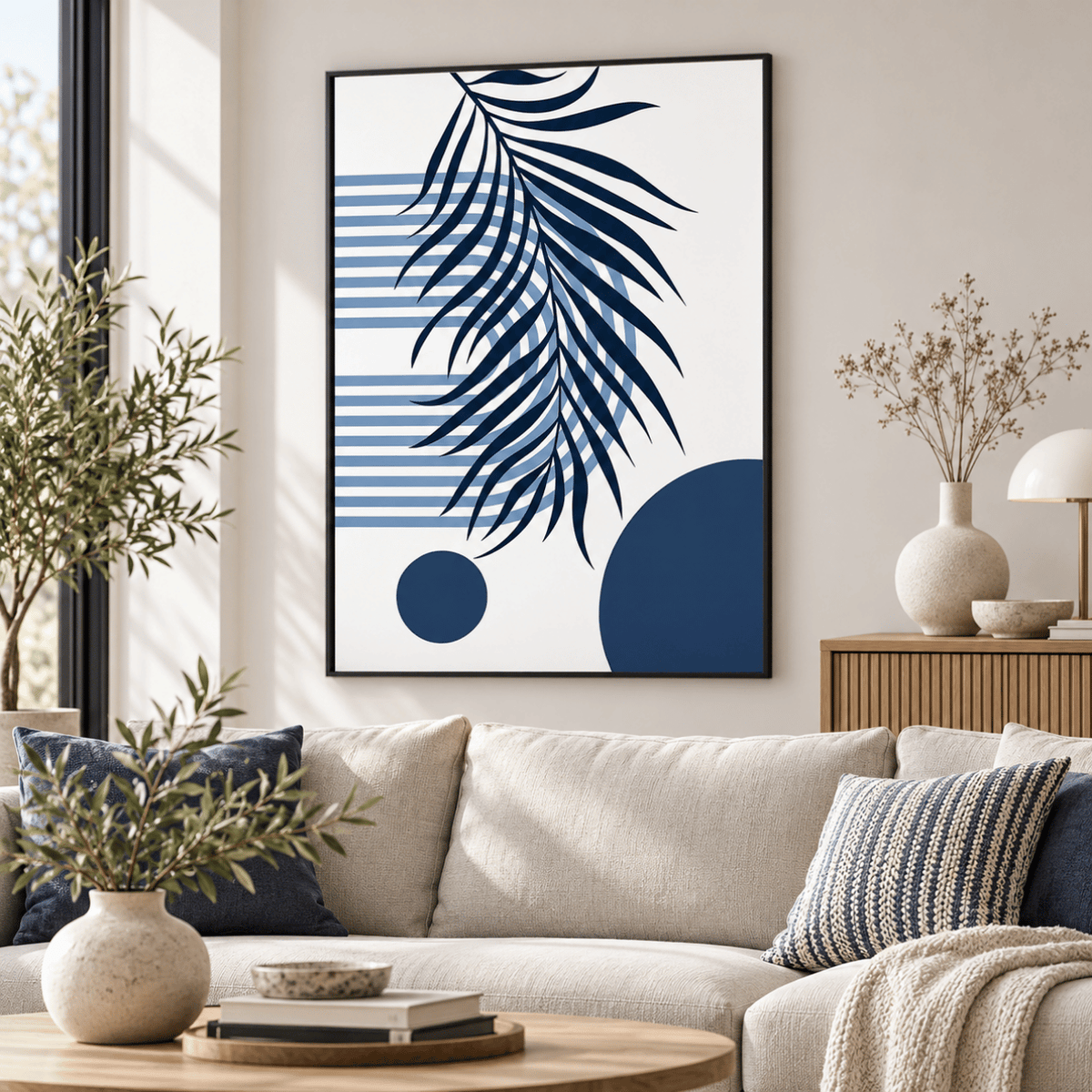 Navy Palm Geometry Canvas Print