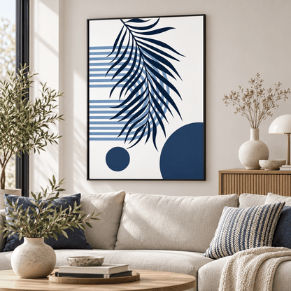 Navy Palm Geometry Canvas Print