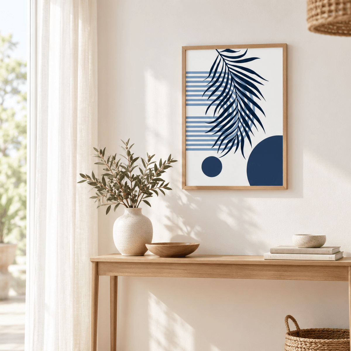 Navy Palm Geometry Canvas Print
