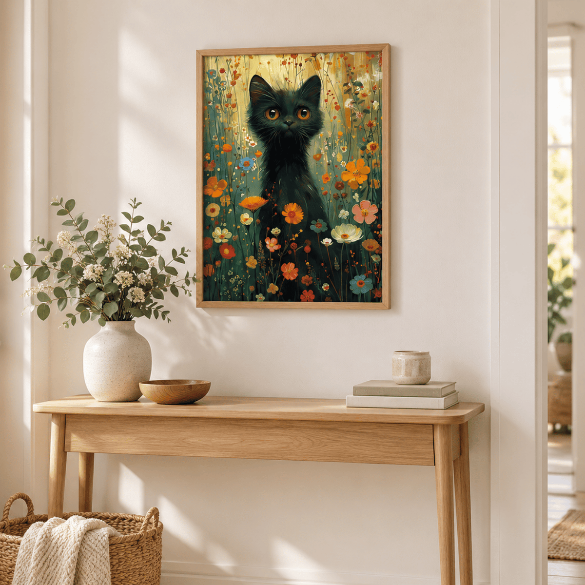 Midnight Meadow Cat Canvas Print