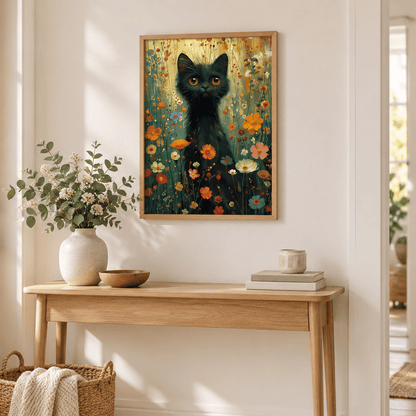 Midnight Meadow Cat Canvas Print