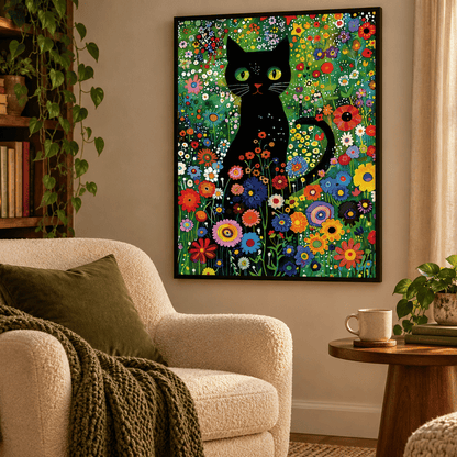 Midnight Bloom Black Cat Canvas Print