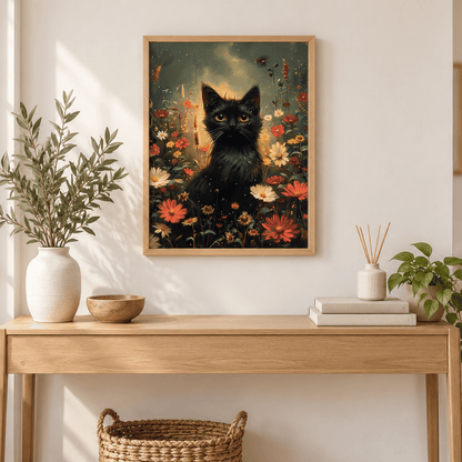 Firefly Garden Black Cat Canvas Print