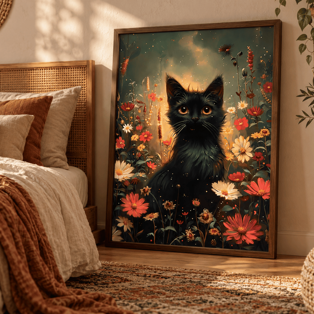 Firefly Garden Black Cat Canvas Print