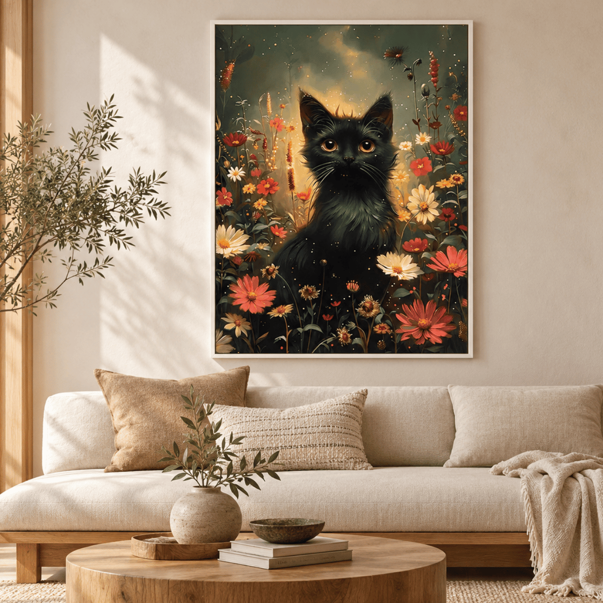 Firefly Garden Black Cat Canvas Print