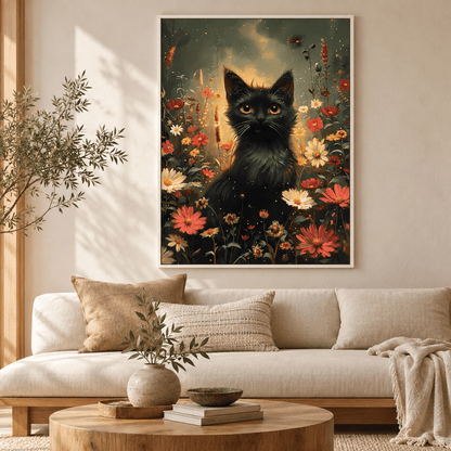 Firefly Garden Black Cat Canvas Print