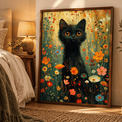 Midnight Meadow Cat Canvas Print