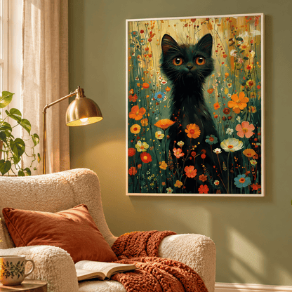 Midnight Meadow Cat Canvas Print