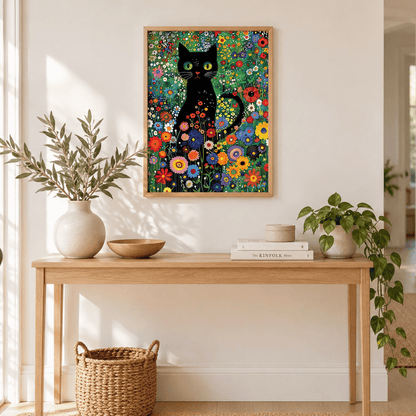 Midnight Bloom Black Cat Canvas Print
