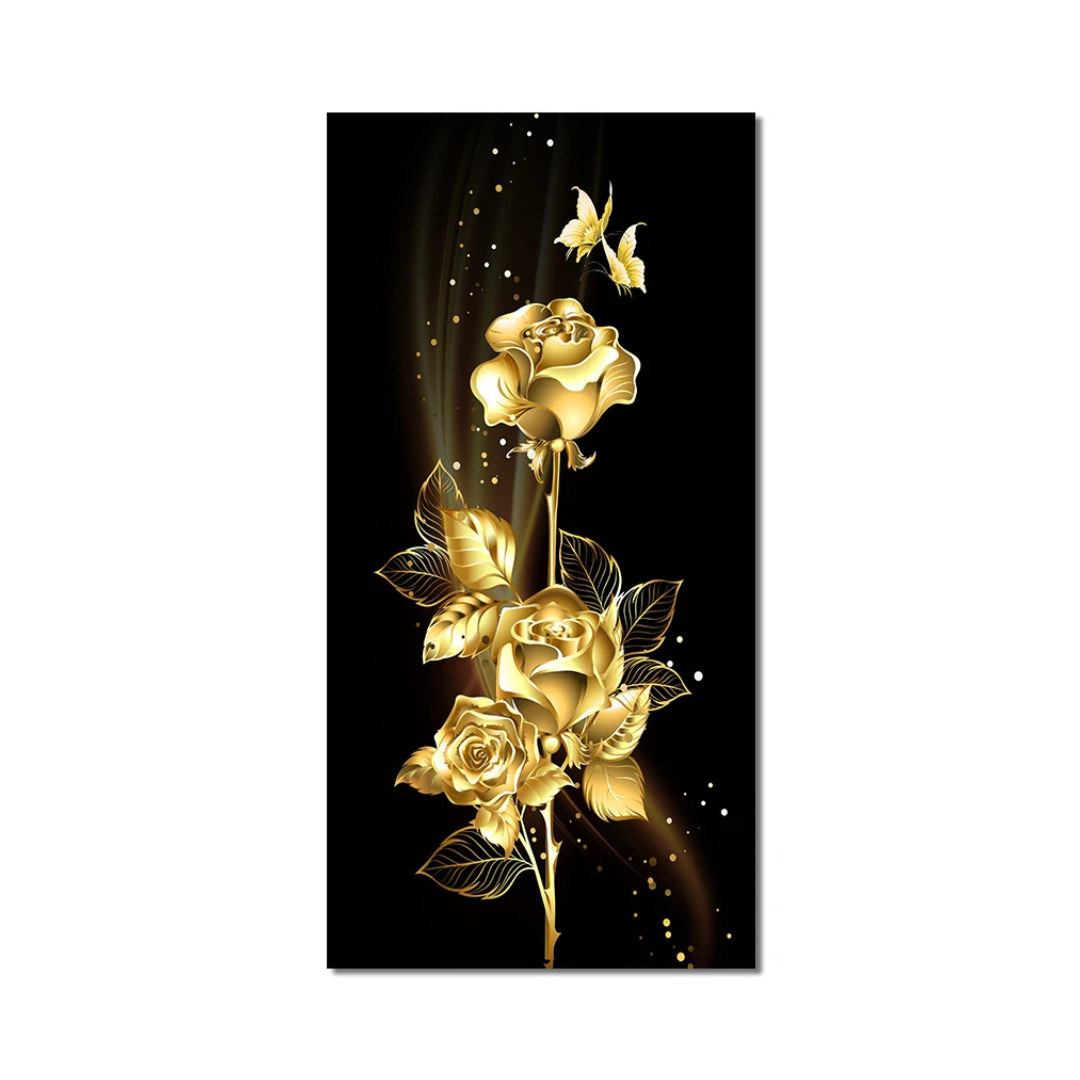 Gold roses and butterflies on a black background