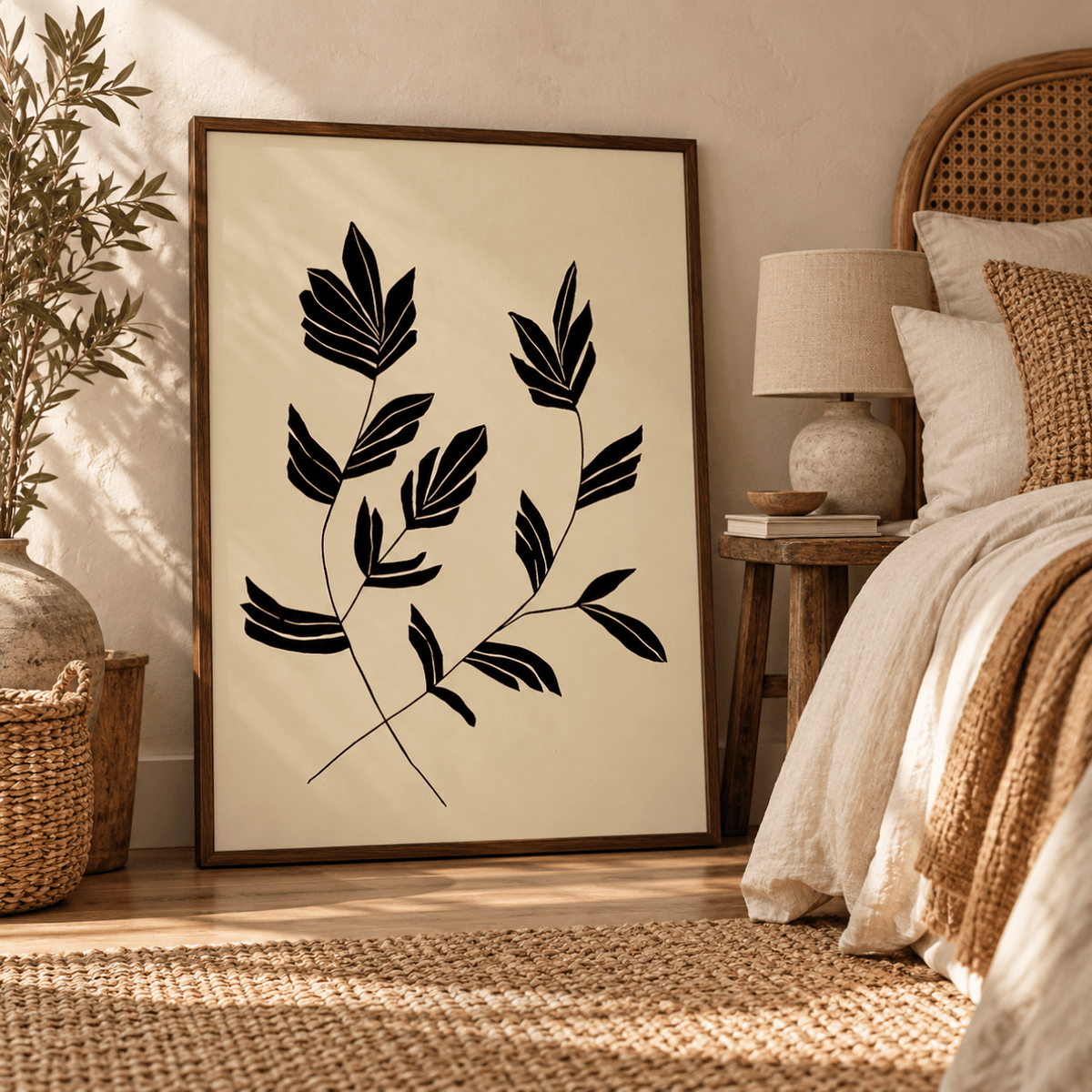 Black Leaf Twin Silhouette Canvas Print