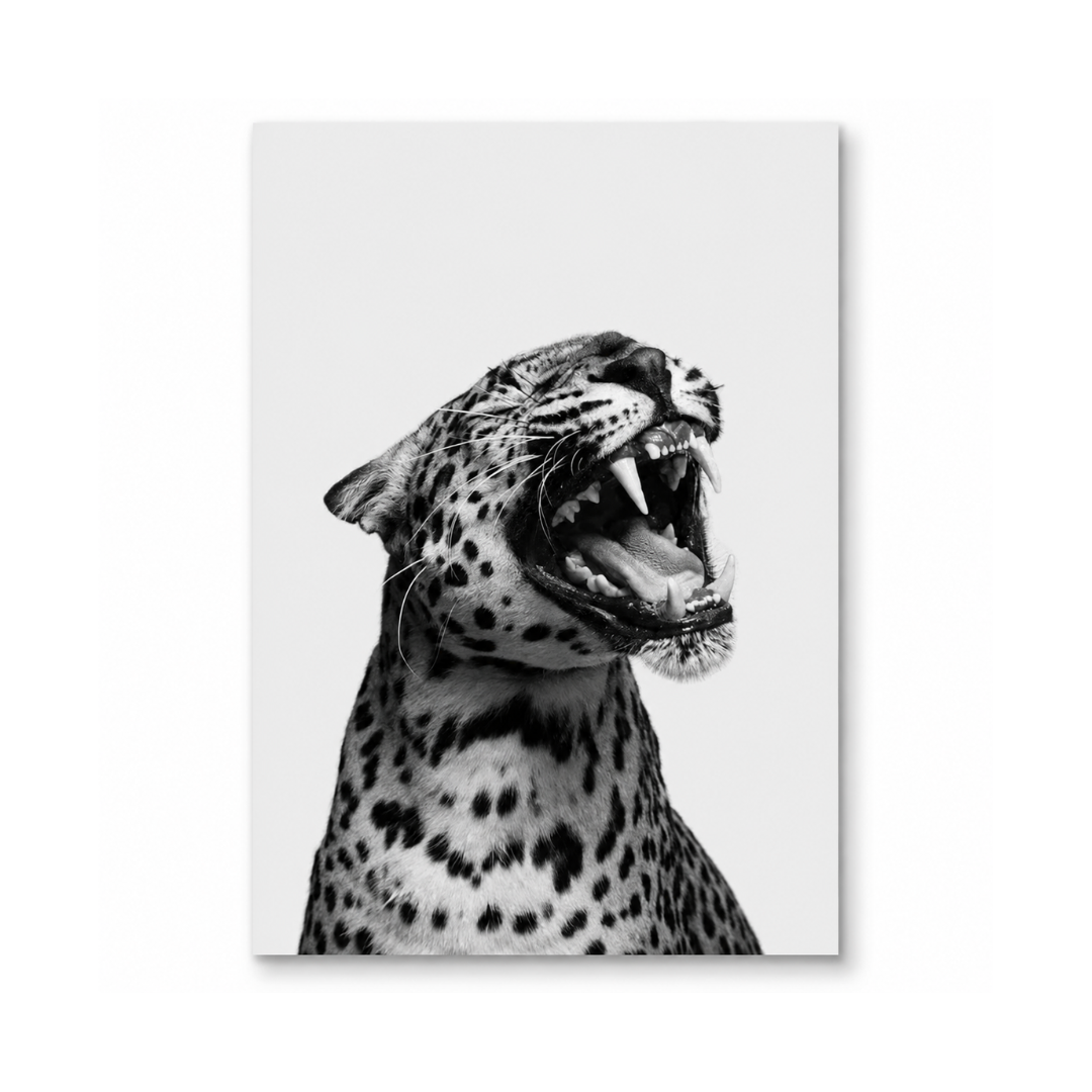 Black & White Roaring Leopard Canvas Print