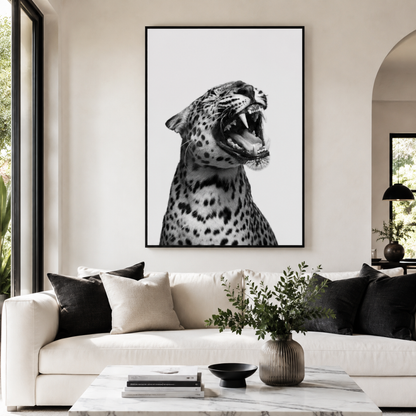 Black & White Roaring Leopard Canvas Print