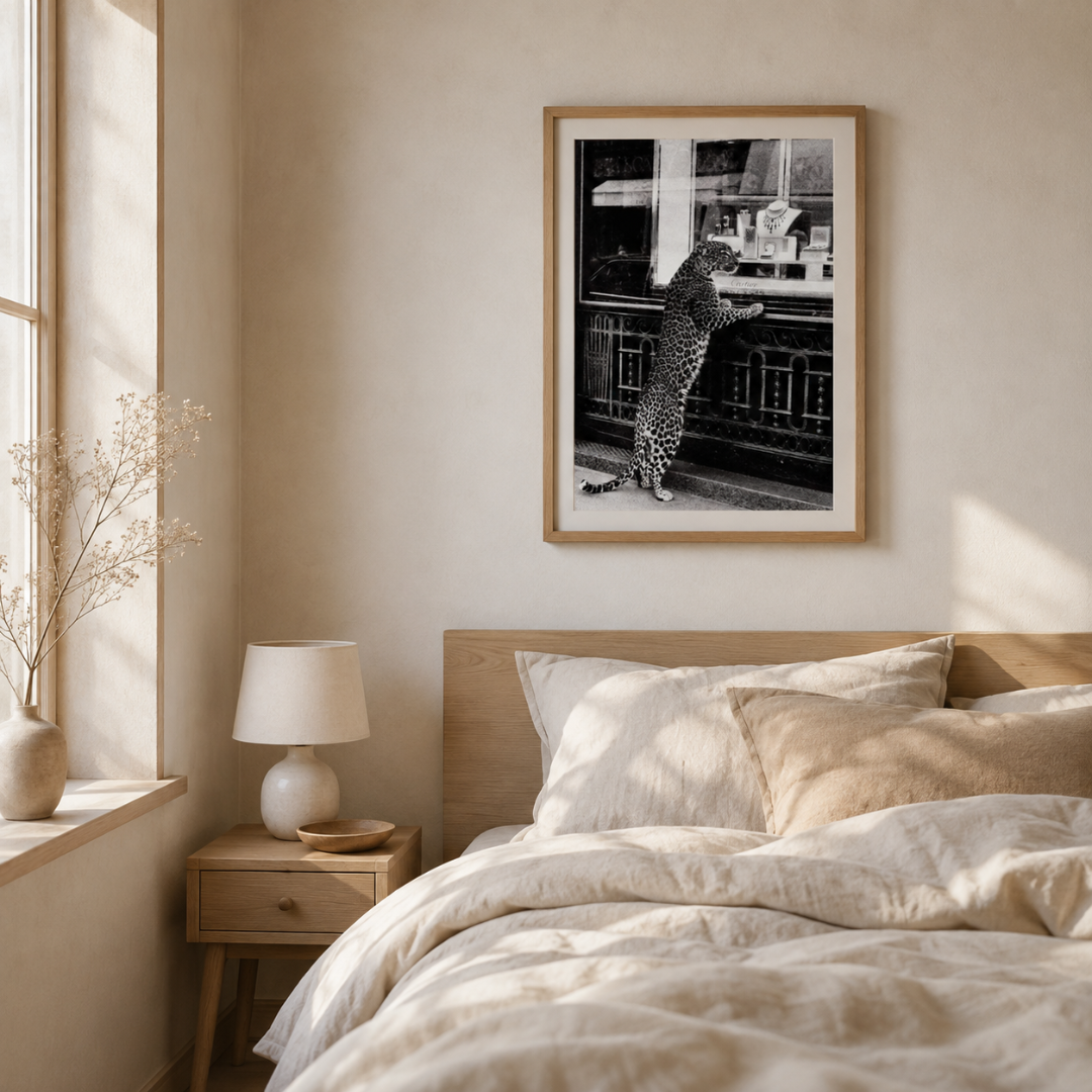 Black & White Leopard Window Shopping Canvas Print