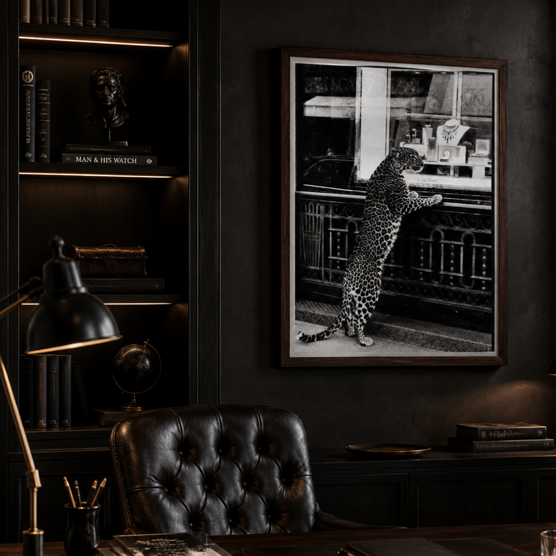 Black & White Leopard Window Shopping Canvas Print