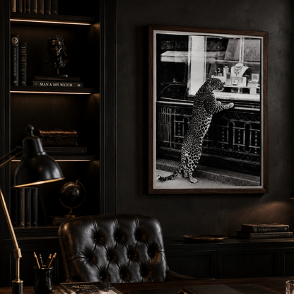Black & White Leopard Window Shopping Canvas Print