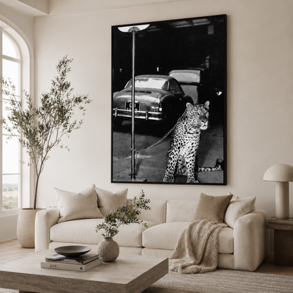Midnight Leopard & Classic Car Canvas Print