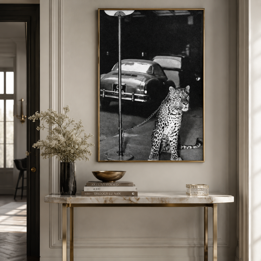 Midnight Leopard & Classic Car Canvas Print