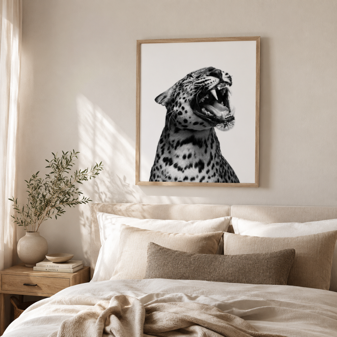 Black & White Roaring Leopard Canvas Print
