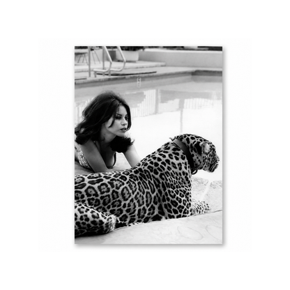 Black & White Poolside Leopard Canvas Print