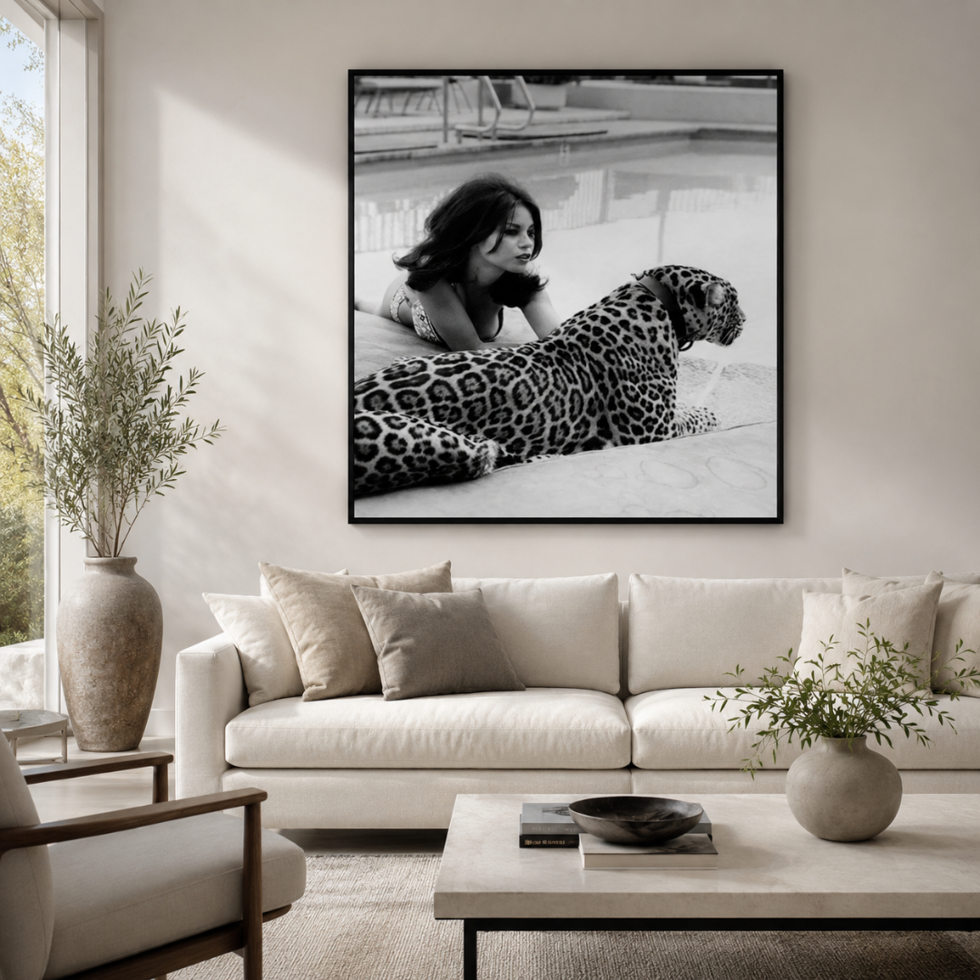 Black & White Poolside Leopard Canvas Print