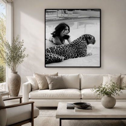 Black & White Poolside Leopard Canvas Print