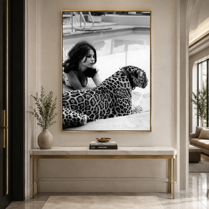 Black & White Poolside Leopard Canvas Print