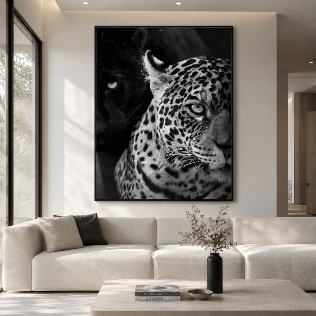 Black & White Leopard Gaze Canvas Print