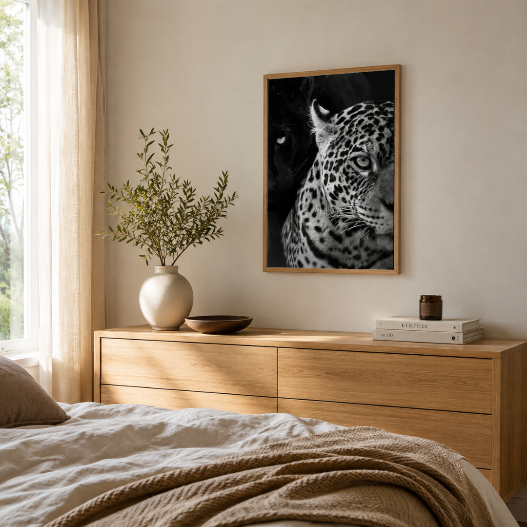 Black & White Leopard Gaze Canvas Print