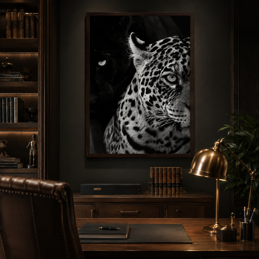 Black & White Leopard Gaze Canvas Print